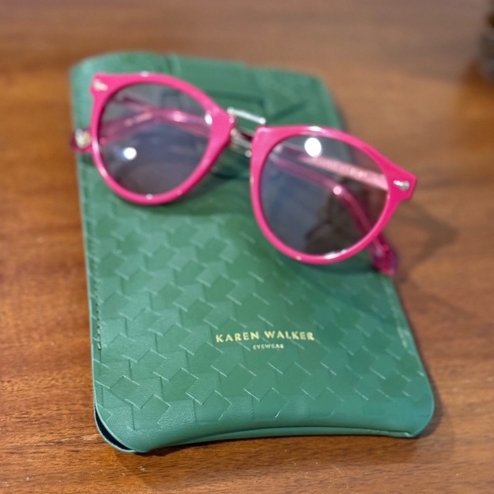 ICONIC NWOT Karen Walker Hot Pink Sunglasses with gold accents and case - Picture 10 of 13